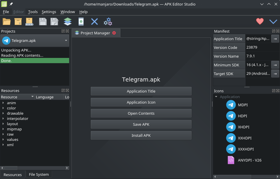 APK Editor Studio dark mode on KDE