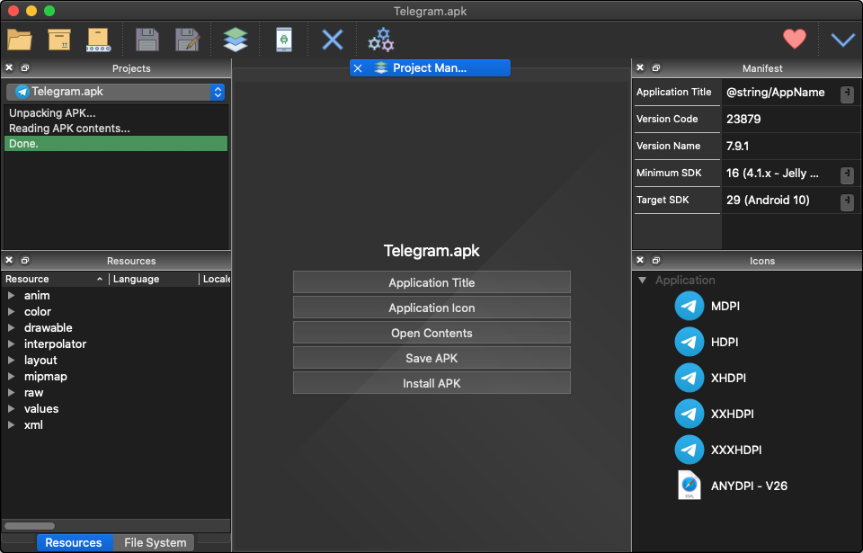 APK Editor Studio dark mode on macOS